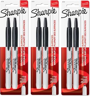 Sharpie Retractable Permanent Markers, Fine Point, Black, 6 Count