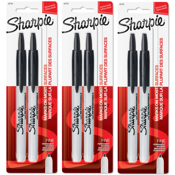 Retractable Permanent Markers by Sharpie – 1 Count (Pack of 6), Black, Pack of 3, Model 32724PP3PK