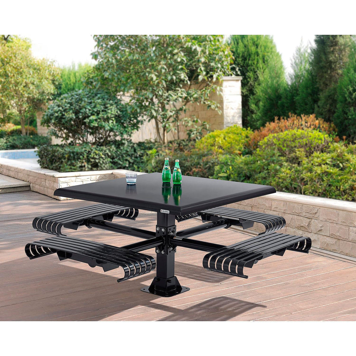 46" Square Steel Slat Picnic Table with Solid Top by Global Industrial – Alloy Steel, Black, Model 271674