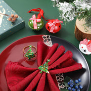 Outus Christmas Tree Napkin Rings, Set of 12, Green with Rhinestones