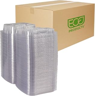 ECO PRODUCTS Compostable 8" Clear PLA Plastic Clamshell To Go Containers, Case of 160, 3 Compartment, Meal Prep Box, Take Out Box, PLA is a Renewable Material Made from Plants, ASTM, BPI-Certified