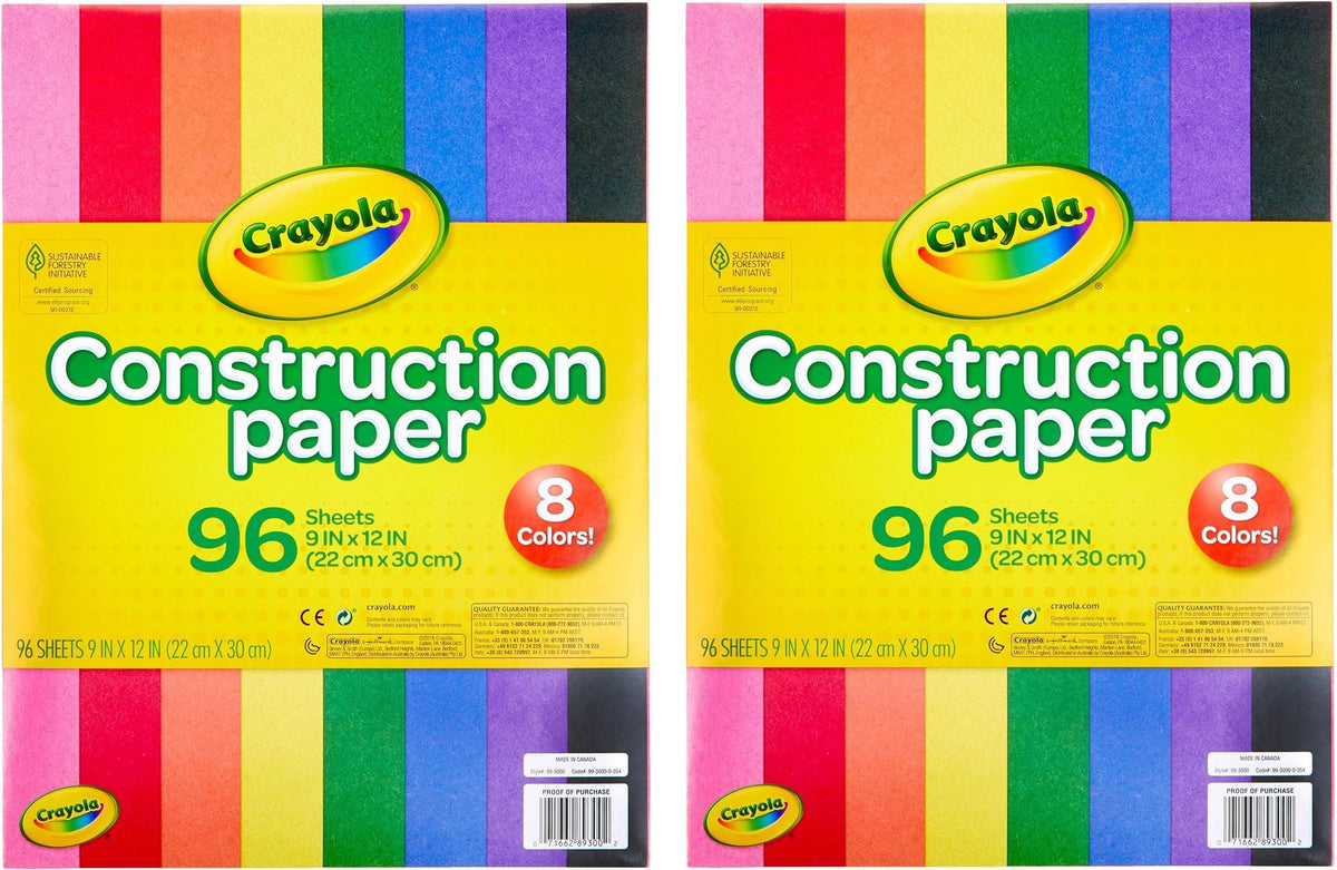 Construction Paper 96 Sheets - Pack of by Crayola – 9" x 12" (Pack of 2), Paper, Multiple Color, Pack of 2, Model 99-3000