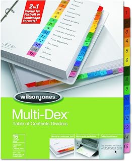 Wilson Jones Multidex Index Assorted Color 15-Tab, 1-15, 8.5 x 11 Inches, 15 per Set (91503)