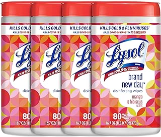 Lysol Disinfectant Wipes, Multi-Surface Disinfectant Cleaning Wipes, For Disinfecting and Cleaning, Mango & Hibiscus, 80 Count (Pack of 4)