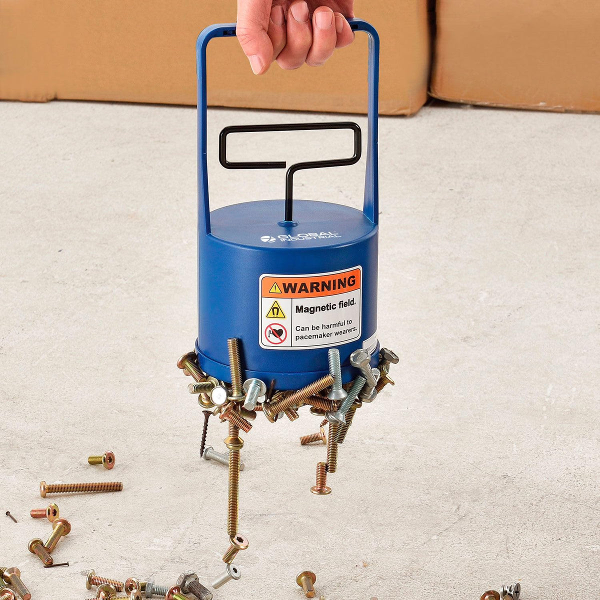 Magnetic Bulk Lifter by Global Industrial – 5.19"L x 5.19"W x 9.75"H, Iron, Blue, Model 123035