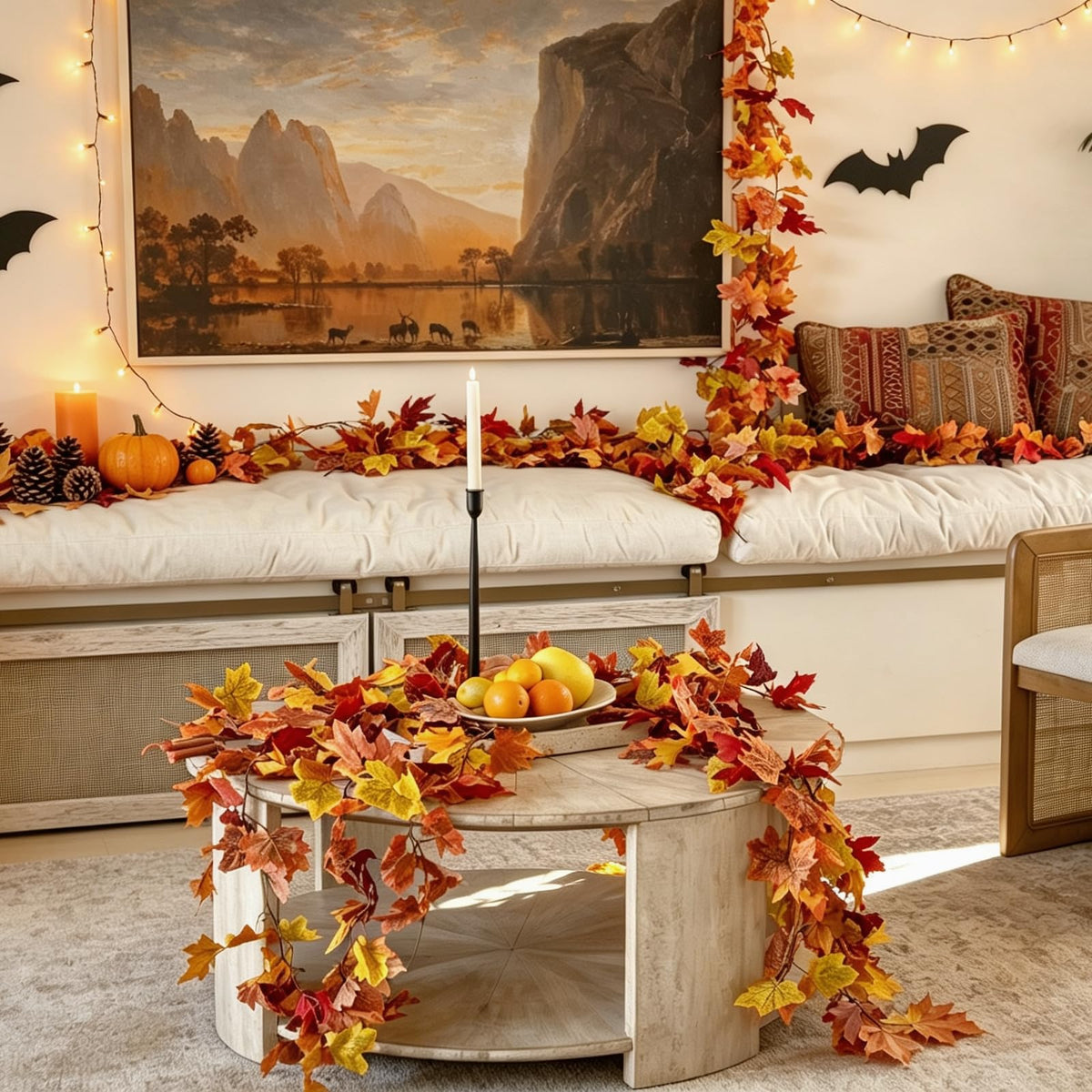 CQURE Fall Leaf Garland, 41.3 Ft Artificial Vines, 7 Pack Orange Yellow