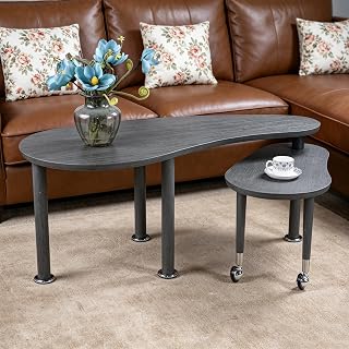 Coffee Tables for Living Room&Coffee Table&Mesa de Centro Rotating | Rotatable nesting coffee table with solid rubber wood legs and wood grain veneer. 360° rotation for flexible use. Perfec