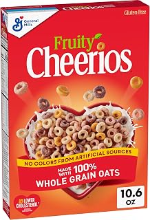 Cheerios Fruity Breakfast Cereal, Heart Healthy, Gluten Free, 10.6 oz | No Colors from Artificial Sources, Can Help Lower Cholesterol, 21g Whole Grain per Serving, 12 Vitamins & Minerals