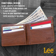 Men’s Bifold Wallet Slim Casual Everyday Minimalist Cash and Card Holder (Brown) by Lee – one size, Synthetic, Brown, Model AQ-LEWA85002-BRN