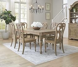Liberty Furniture Magnolia Manor Alt 7 Piece Rectangular Leaf Table Dining Room Set Traditional - 6 Splat Back Wood Side Chairs - Weathered Bisque Oak Wood