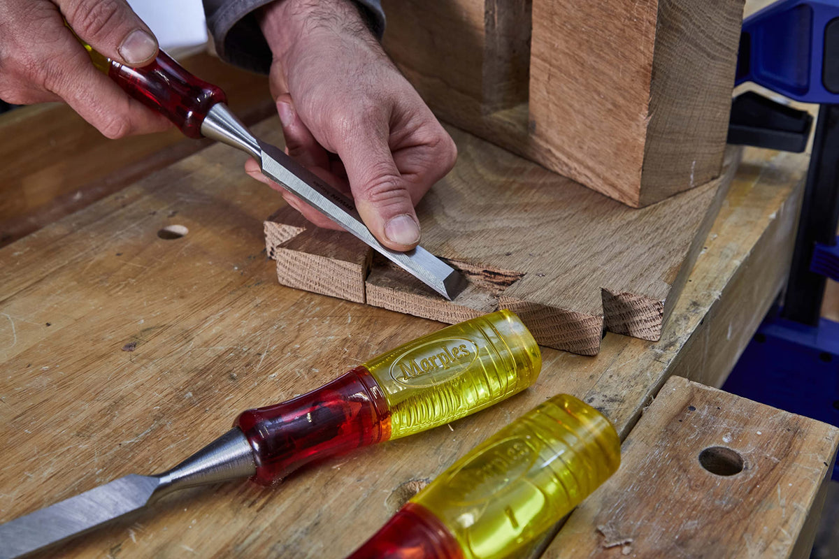 Marples M373 Split-Proof Bevel Edge Chisels 6-Piece Wooden Box Set by IRWIN – 1 - pack, Multi, Pack of 6, Model MAR373S6