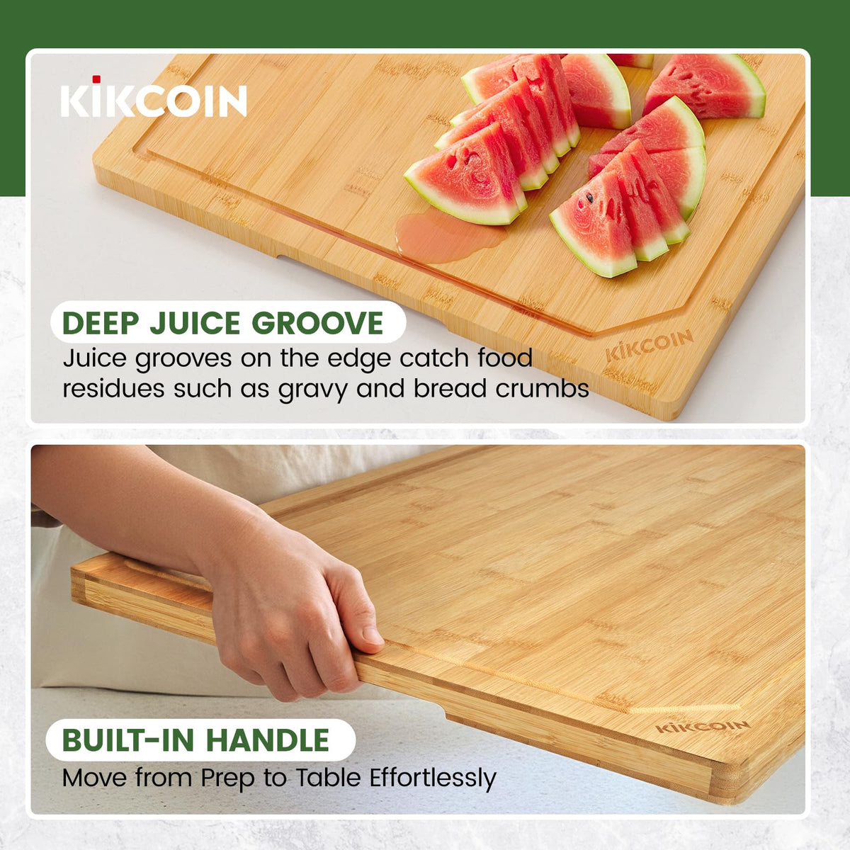 Kikcoin Bamboo Cutting Board, 30 x 20 Inch, Natural