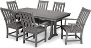 Polywood Vineyard 7-Piece Outdoor Dining Set - Slate Grey HDPE Composite Patio Furniture Set with Table and 6 Chairs for Deck, Garden, Backyard