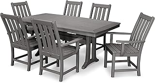 Polywood Vineyard 7-Piece Outdoor Dining Set - Slate Grey HDPE Composite Patio Furniture Set with Table and 6 Chairs for Deck, Garden, Backyard