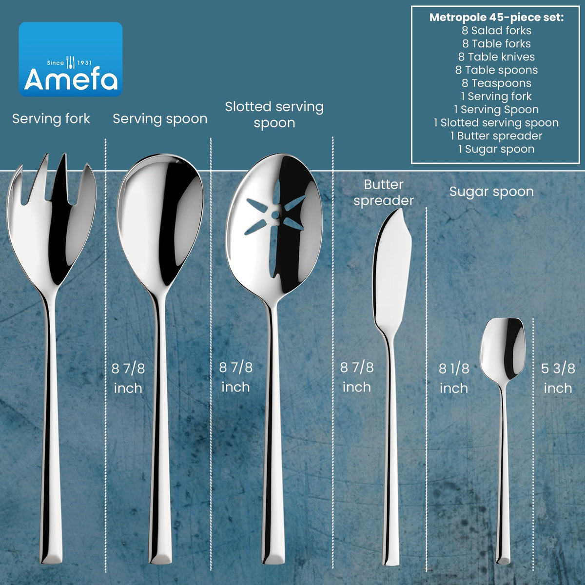 Amefa Metropole / 3.35" H x 9.84" L x 4.5" W / Formal Dinner Knives