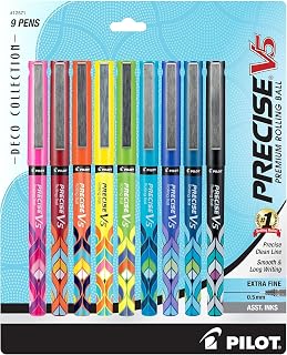 PILOT Precise V5 Capped Rollerball Pens, Assorted Colors, Pack of 9