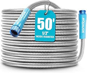 50-Foot Heavy Duty Garden Hose by Aqua Joe – 50 Feet, Outer Layer: Stainless Steel, Inner Core: PVC, Silver, Model AJSGH50