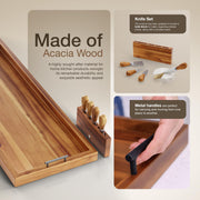 Tidita Acacia Charcuterie Board, 36 x 12 Inch with Metal Handles