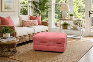 American Furniture Classics Daybreak Coral Polyester Blend Upholstered Ottoman with Contrast Welt