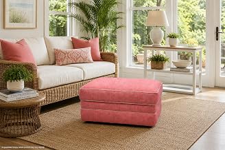 American Furniture Classics Daybreak Coral Polyester Blend Upholstered Ottoman with Contrast Welt