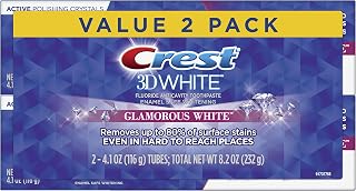 Crest 3D White, Whitening Toothpaste Glamorous White, 4.1 oz, Pack of 2