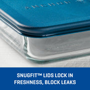 SnugFitTM Rectangular Food Storage Containers with Lids (4-Piece by Anchor Hocking – Large, 1.4 liters, Glass, Teal, Pack of 4