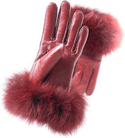 HEIZZI Real Fur Gloves - Women's Touchscreen Lambskin Leather Gloves with Real Fox Fur Cuff for Winter Driving & Dress