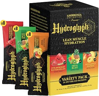Ambrosia Fasting Electrolytes Powder | EAA Amino Acids, BCAA & HMB | Sugar Free Hydration with Coconut Water | Vegan, Gluten Free | 24 Single Serve Packets | Variety Pack