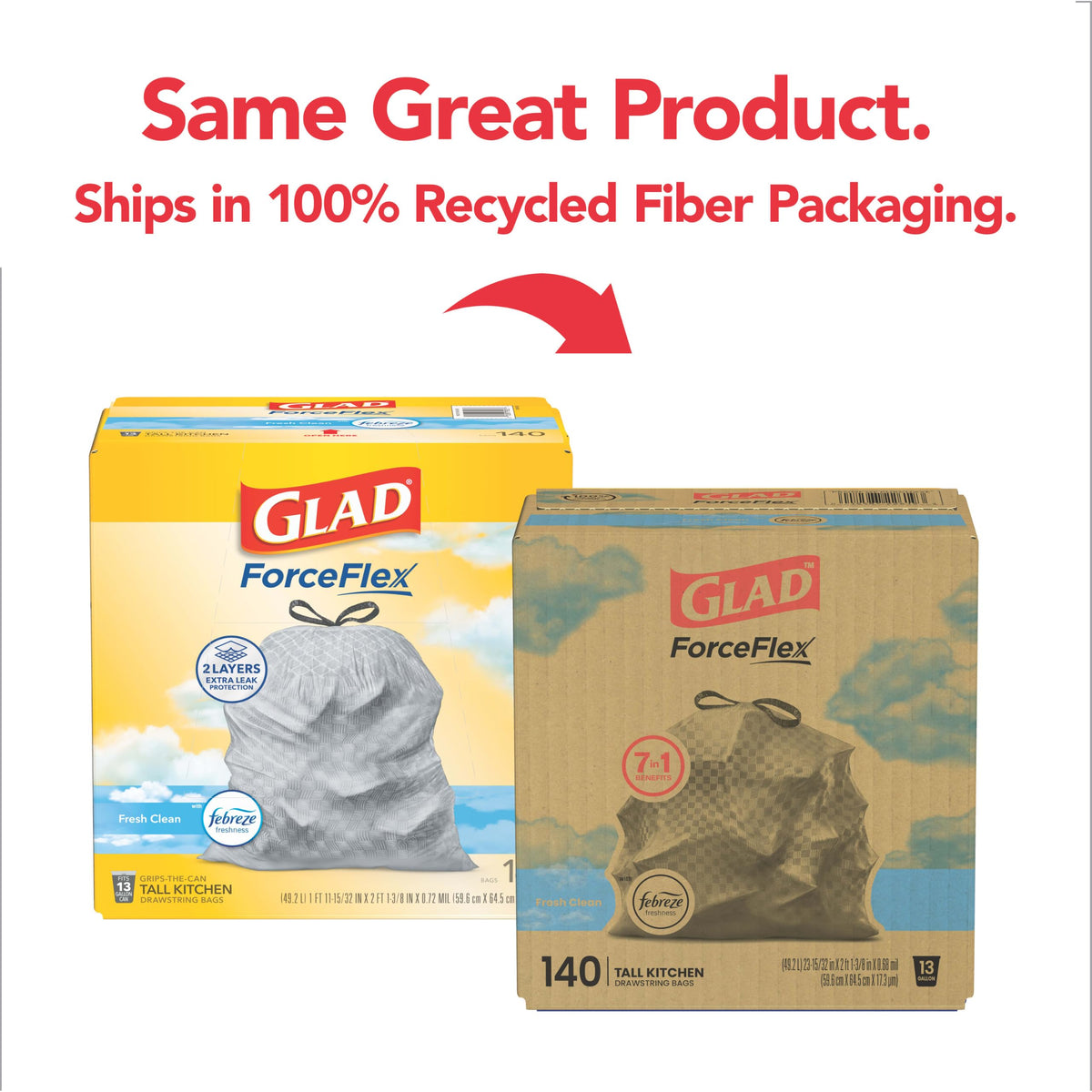 ForceFlex Tall Kitchen Trash Bags by Glad – 140 Count (Pack of 1), 13.0 gallons, Plastic, Gray, Model TU_4767291