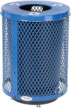 Global Industrial Outdoor Diamond Steel Recycling Can with Flat Lid, Blue | Raised Base and Plastic Liner, 36 Gallon Capacity, Commercial Trash Can, 23-1/2" Diameter, 33"H