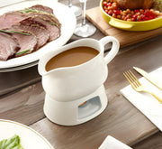 KooK Ceramic Gravy Boat and Saucer, 17 oz, White