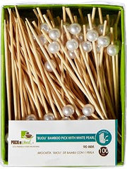 PacknWood 209BB IJ9 - Bijou Bamboo Pick with White Pearl - White Pearl Bamboo Toothpicks - Biodegradable Party Skewer Picks - Pearl Cocktail Toothpicks - (3.5") - (2000 per case)