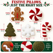 Memorywuu Christmas Throw Pillow Set, 5 Pack, Gingerbread and Tree Design