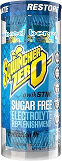 Sqwincher Qwik Stik, Sugar Free, Mixed Berry Flavor, .11oz Packet, 200 Pack | Zero sugar electrolyte mix; fast-dissolving single-serve sticks; just add to 20oz water bottle for quick on-the-go hydration