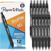 Paper Mate Profile Gel Pens, Retractable, Medium Point (0.7mm), Black Ink, 12 Count - Office Supplies, Writing, Note-Taking