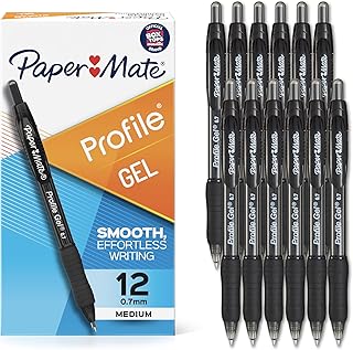 Paper Mate Profile Gel Pens, Retractable, Medium Point (0.7mm), Black Ink, 12 Count - Office Supplies, Writing, Note-Taking
