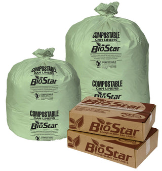 Bio Star Extra Heavy 1 Mil Liner Green Compostable Can Liner 38 X 58-100 per case. by Pitt Plastics – 60.0 gallons, Plastics, Green, Pack of 100, Model BS60G