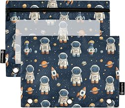 Cartoon Blue Spaceman Pencil Pouch for 3 Ring Binder Pencil Bag with Zipper 2 Pack Pencil Case Waterproof with Clear Window for School Office Supplies