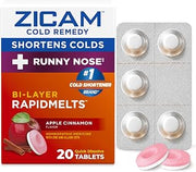 Zicam Cold Remedy RapidMelts Plus Runny Nose, Apple Cinnamon, 20 Count | Homeopathic Cold Shortening Relief with Zinc & Allium Cepa for Runny Nose & Nasal Congestion, Non‑Drowsy