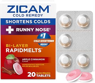 Zicam Cold Remedy RapidMelts Plus Runny Nose, Apple Cinnamon, 20 Count | Homeopathic Cold Shortening Relief with Zinc & Allium Cepa for Runny Nose & Nasal Congestion, Non‑Drowsy