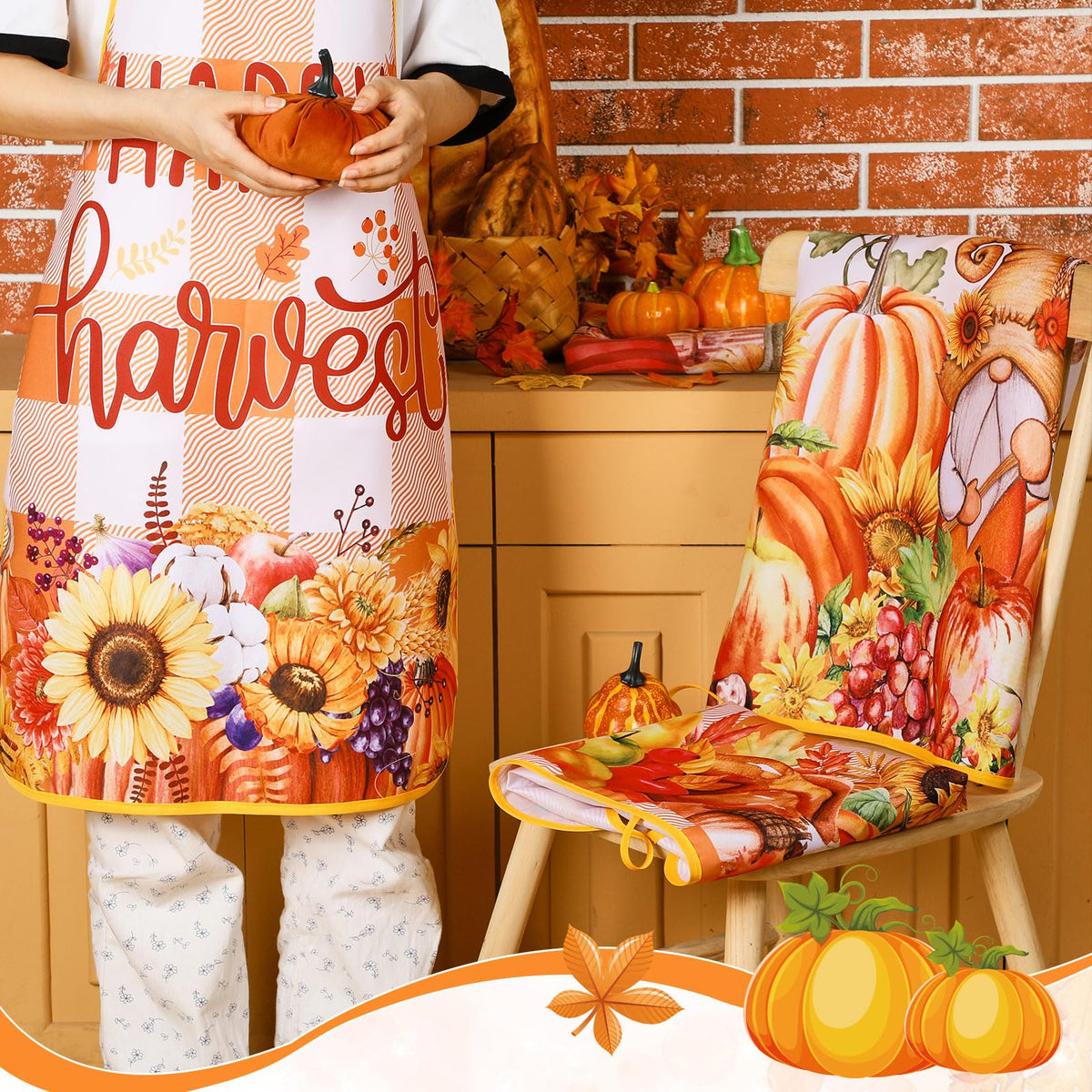Newcotte Pumpkin Gnomes Kitchen Apron Set, 10 Pack, Thanksgiving Designs