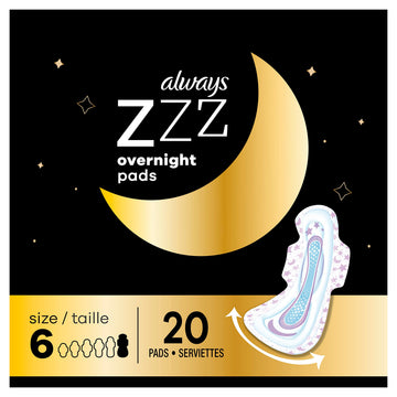 ZZZ Overnight Pads with Wings Size 6 - Unscented, 20 Count by Always – overnight, Model Overnight Disposable Period Underwear