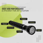 GoGreen Power () 28 LED OmegaBeam Flashlight by Power By GoGreen – 4.5"L x 12.5"W x 2"H, Aluminum, Black, Model GG-113-28BK