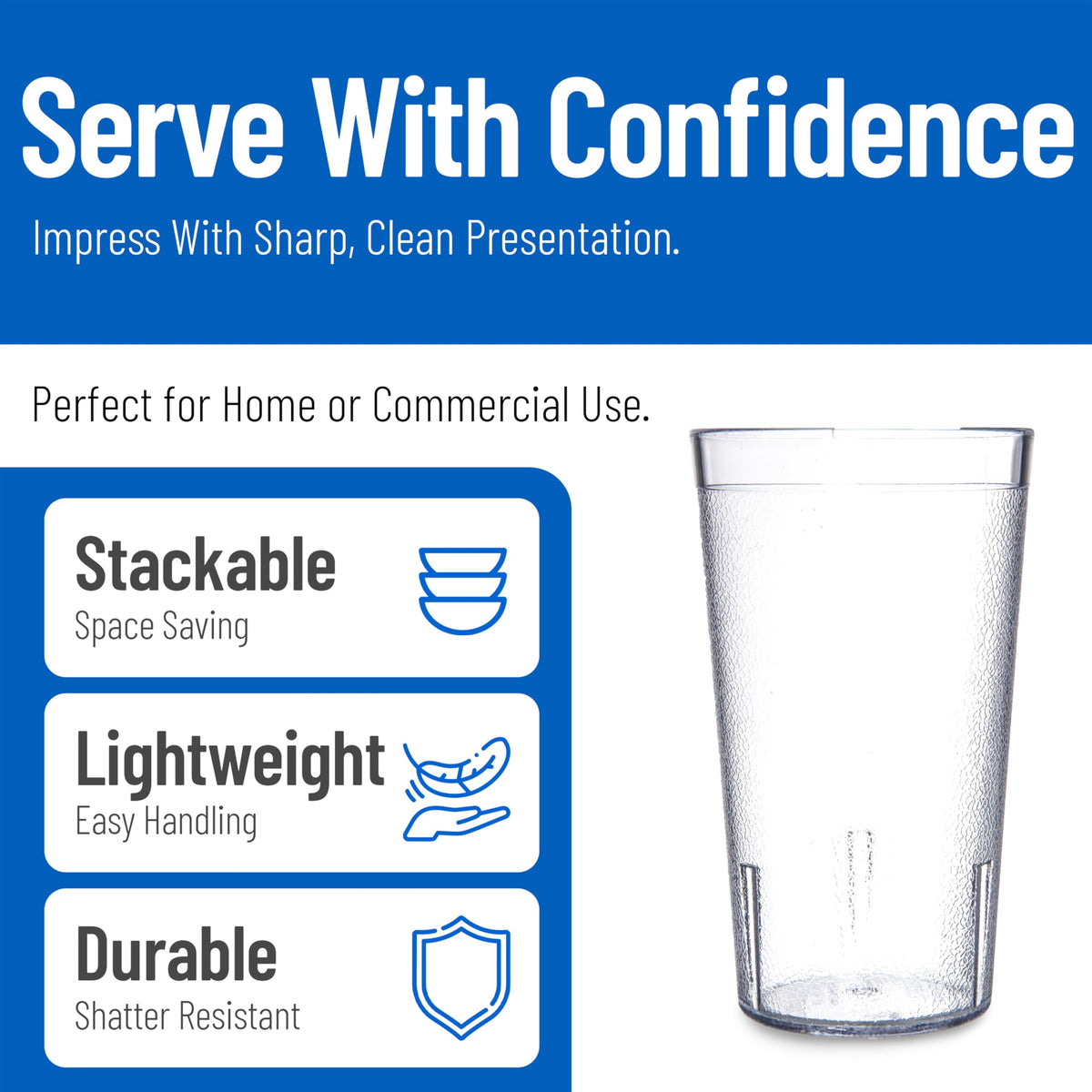 Carlisle Plastic Tumbler – 16 oz, Pebble Textured, Stackable, 24-Pack