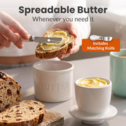 Priority Chef Ceramic Butter Crock with Lid and Knife, Regular Size, White