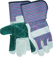 MCR Safety 1312 Double Leather Palm Gloves, Large, 1-Pair, Gray And Green