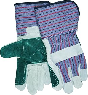 MCR Safety 1312 Double Leather Palm Gloves, Large, 1-Pair, Gray And Green