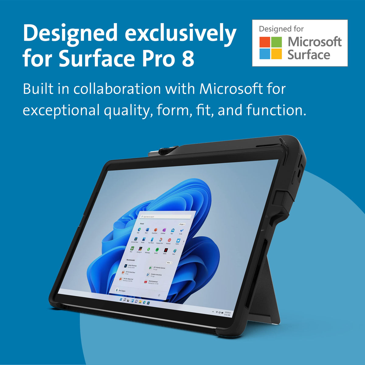 Blackbelt Rugged Case with Integrated Smart Card Reader (CAC) for Surface Pro 8 () by Kensington – Polycarbonate, Black, Model K97620WW