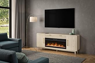 Martin Furniture 80" Modern Fireplace Console, Entertainment Storage, TV Stand, Fully Assembed, White