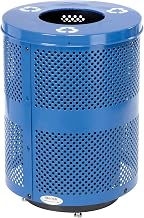 Global Industrial Outdoor Perforated Steel Recycling Can with Flat Lid | Raised Base and Plastic Liner, 36 Gallon Capacity, Blue, Commercial Trash Can, 23-1/2" Diameter, 33"H